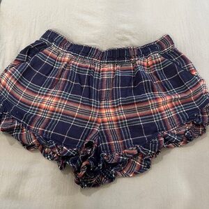 Aerie Navy Plaid Ruffle High Waist Shorts